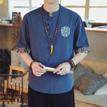 Men's Hanfu-Inspired T-Shirt – Retro Chinese Style Embroidered Lightweight Streetwear Shirt