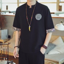 Men's Hanfu-Inspired T-Shirt – Retro Chinese Style Embroidered Lightweight Streetwear Shirt