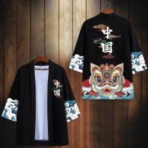 Men's Chinese Style Robe – Guochao Lion Dance Dao Robe Cloak Shirt Jacket