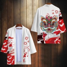 Men's Chinese Style Robe – Guochao Lion Dance Dao Robe Cloak Shirt Jacket