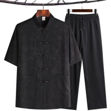 Men's Chinese Style Hanfu Set – Tang-Inspired Ice Silk Short-Sleeve Two-Piece Outfit