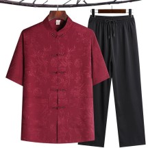 Men's Chinese Style Hanfu Set – Tang-Inspired Ice Silk Short-Sleeve Two-Piece Outfit