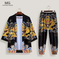 Emperor Dragon Robe Shirt – 3/4 Sleeve Dao Robe with Tapered-Leg Casual Pants