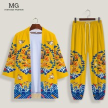 Emperor Dragon Robe Shirt – 3/4 Sleeve Dao Robe with Tapered-Leg Casual Pants