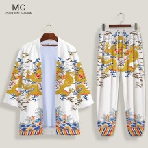 Emperor Dragon Robe Shirt – 3/4 Sleeve Dao Robe with Tapered-Leg Casual Pants