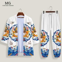 Emperor Dragon Robe Shirt – 3/4 Sleeve Dao Robe with Tapered-Leg Casual Pants