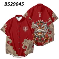 Plus Size Short-Sleeve Shirt – Lightweight Guochao Style with Lion Dance Design