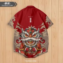 Plus Size Short-Sleeve Shirt – Lightweight Guochao Style with Lion Dance Design