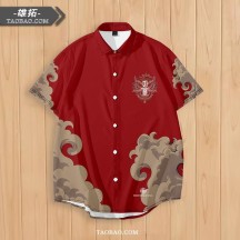 Plus Size Short-Sleeve Shirt – Lightweight Guochao Style with Lion Dance Design