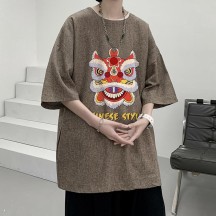 Men's Chinese-Style T-Shirt – Linen Short Sleeve or 3/4 Sleeve, Plus Size Summer Top
