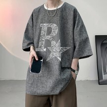 Men's Chinese-Style T-Shirt – Linen Short Sleeve or 3/4 Sleeve, Plus Size Summer Top
