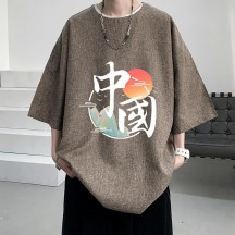 Men's Chinese-Style T-Shirt – Linen Short Sleeve or 3/4 Sleeve, Plus Size Summer Top