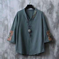 Vintage Chinese-Style Embroidered Shirt – New Chinese Cotton-Linen Short Sleeve