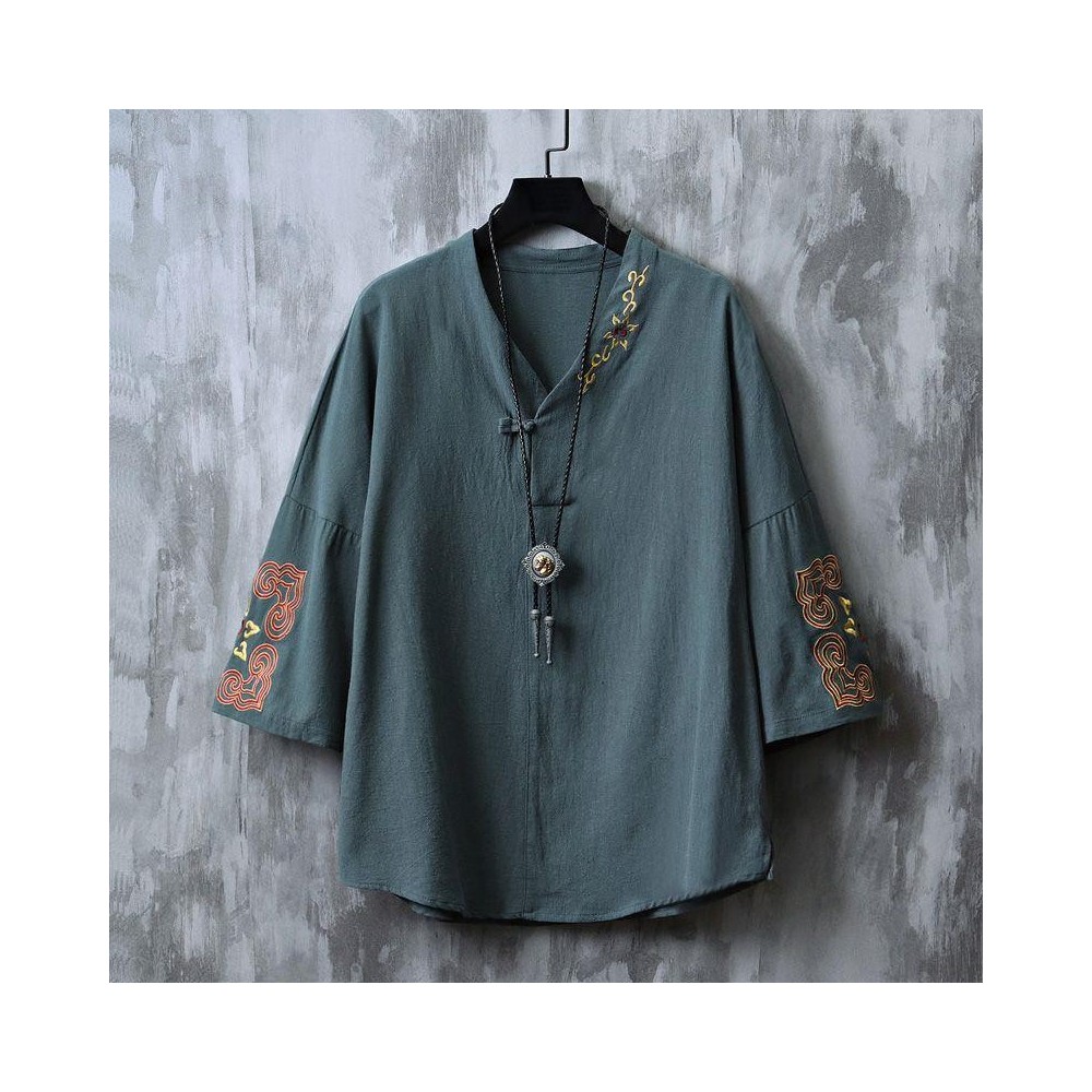 Vintage Chinese-Style Embroidered Shirt – New Chinese Cotton-Linen Short Sleeve Vintage Chinese-Style Embroidered Shirt – New Chinese Cotton-Linen Short Sleeve