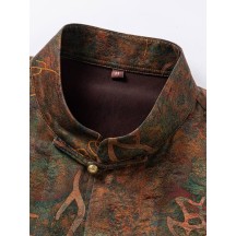 Heavy Satin Xiangyun Silk Shirt – Chinese Style with Oracle Bone Script, Bronze Buttons, and Stand Collar