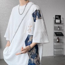 Men's T-Shirt – Chinese-Style Embroidery, Short Sleeve & American 3/4 Sleeve Design