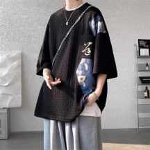 Men's T-Shirt – Chinese-Style Embroidery, Short Sleeve & American 3/4 Sleeve Design