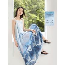 Women's Ink-Wash Style Spaghetti Strap Dress – New Chinese-Inspired Elegant Design