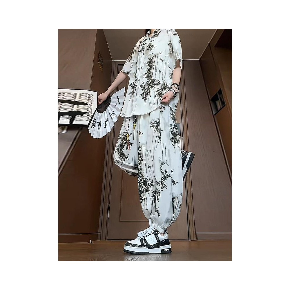 Chinese-Style Ice Silk Set – Lightweight Summer Ink-Wash Shirt Chinese-Style Ice Silk Set – Lightweight Summer Ink-Wash Shirt