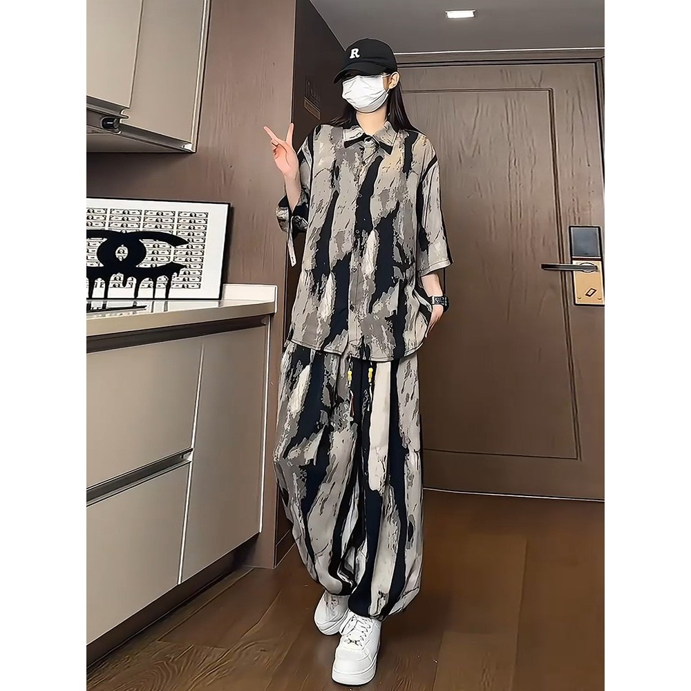 Ice Silk Women's Summer Lightweight Tie-Dye Ink Wash Set in Light Chinese Style Ice Silk Women's Summer Lightweight Tie-Dye Ink Wash Set in Light Chinese Style