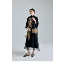 Chinese-Style 100% Silk Heavily Embroidered Qipao – New Vintage-Inspired Traditional Dress