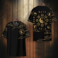 Chinese-Style Tai Chi Print Short-Sleeve T-Shirt – Plus Size, Breathable, Crew Neck