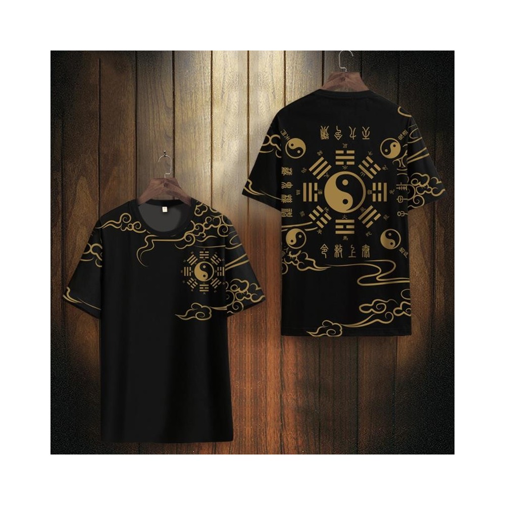 Chinese-Style Tai Chi Print Short-Sleeve T-Shirt – Plus Size, Breathable, Crew Neck Chinese-Style Tai Chi Print Short-Sleeve T-Shirt – Plus Size, Breathable, Crew Neck