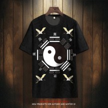 Chinese-Style Tai Chi Print Short-Sleeve T-Shirt – Plus Size, Breathable, Crew Neck