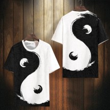 Chinese-Style Tai Chi Print Short-Sleeve T-Shirt – Plus Size, Breathable, Crew Neck