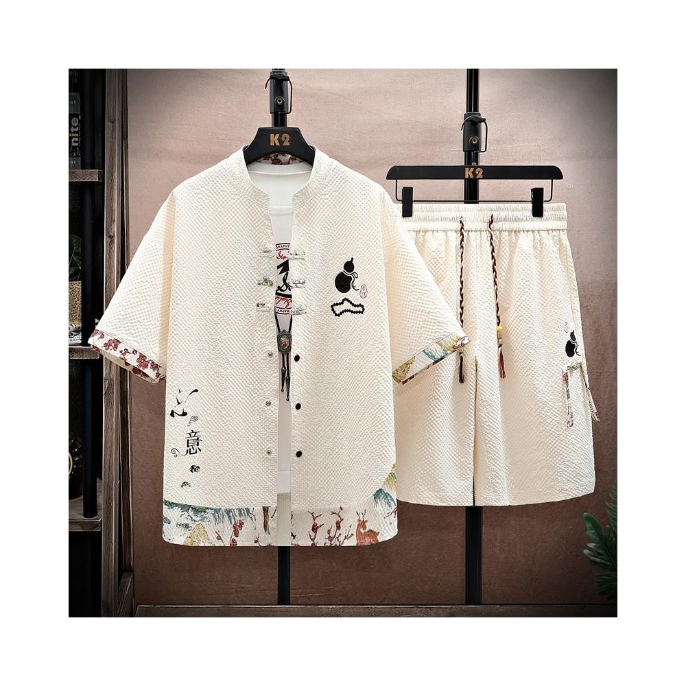 Men's Short-Sleeve T-Shirt Set – Chinese-Style Casual Ethnic Shirt and Shorts