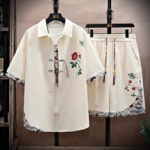 Men's Short-Sleeve T-Shirt Set – Chinese-Style Casual Ethnic Shirt and Shorts