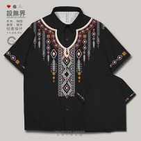 Ethnic-Style Plus Size Short-Sleeve Shirt with Miao and Tibetan Cultural Elements