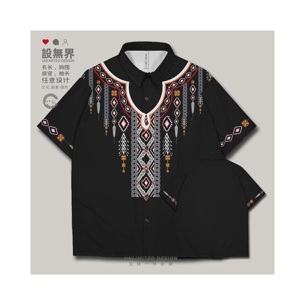 Ethnic-Style Plus Size Short-Sleeve Shirt with Miao and Tibetan Cultural Elements Ethnic-Style Plus Size Short-Sleeve Shirt with Miao and Tibetan Cultural Elements