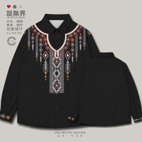 Ethnic-Style Plus Size Long-Sleeve Shirt with Miao and Tibetan Totem Culture Elements