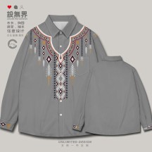 Ethnic-Style Plus Size Long-Sleeve Shirt with Miao and Tibetan Totem Culture – Unisex