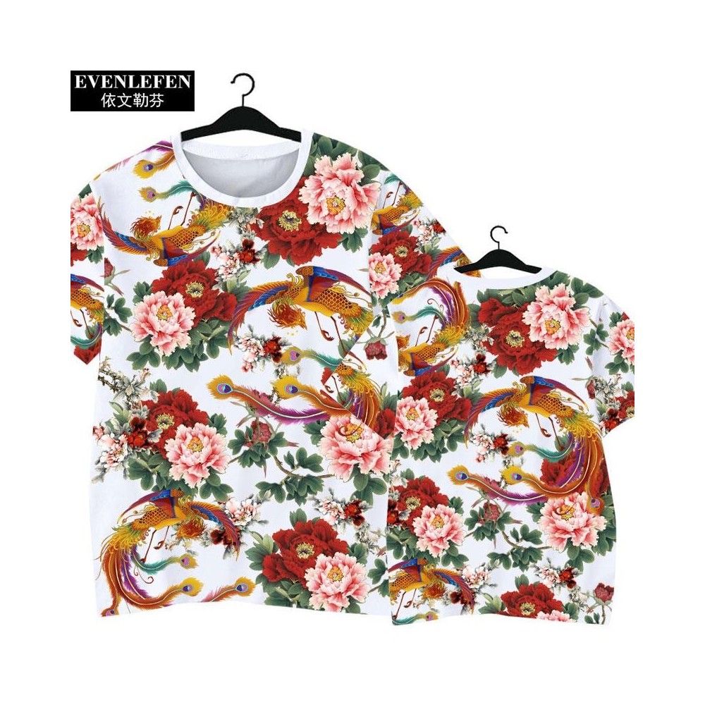 Northeast Floral Ethnic-Style Peony Festive Quick-Dry Short-Sleeve Shirt