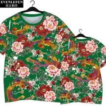 Northeast Floral Ethnic-Style Peony Festive Quick-Dry Short-Sleeve Shirt