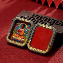 Authentic cinnabar peer card pendant square