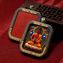 Authentic cinnabar peer card pendant square