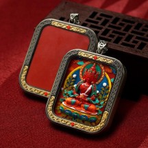 Authentic cinnabar peer card pendant square