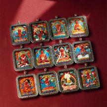 Vermillion three-dimensional thangka pendant hand-painted