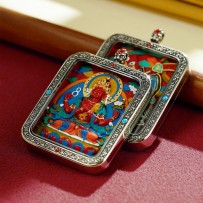 Vermillion three-dimensional thangka pendant hand-painted