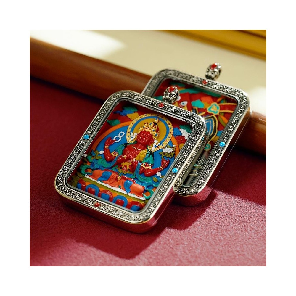 Vermillion three-dimensional thangka pendant hand-painted Vermillion three-dimensional thangka pendant hand-painted