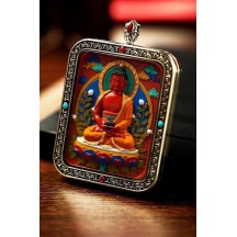 Vermillion three-dimensional thangka pendant hand-painted