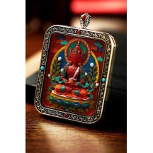 Vermillion three-dimensional thangka pendant hand-painted