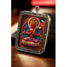 Vermillion three-dimensional thangka pendant hand-painted