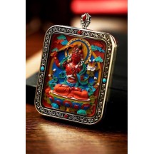 Vermillion three-dimensional thangka pendant hand-painted
