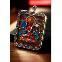 Vermillion three-dimensional thangka pendant hand-painted