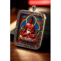 Vermillion three-dimensional thangka pendant hand-painted
