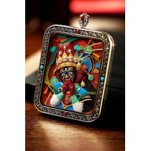 Vermillion three-dimensional thangka pendant hand-painted